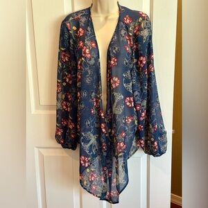 Xhilaration Large Navy blue/red floral Tie Front Top. Long sleeve with elastic.
